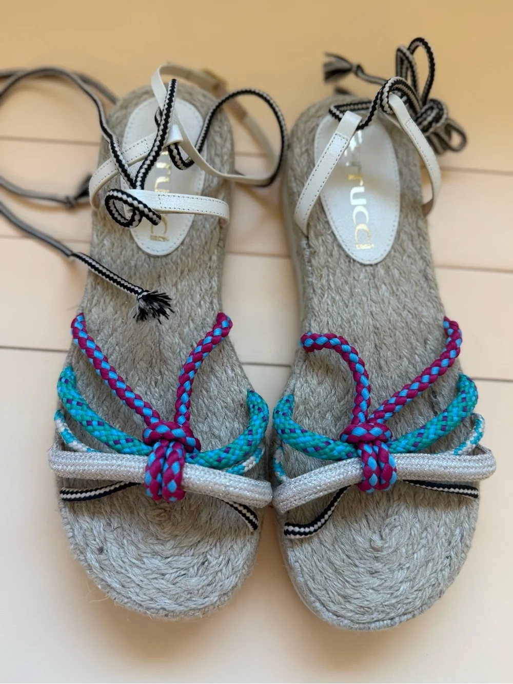 NWOT Ferrucci Colorful Rope Lace-Up Espadrille Sandals Women’s 7